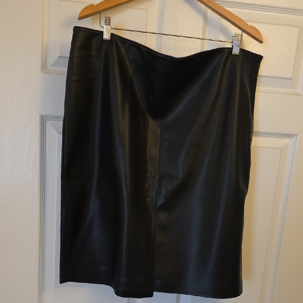 Elegant Black Pleather Midi Skirt, 18 womens